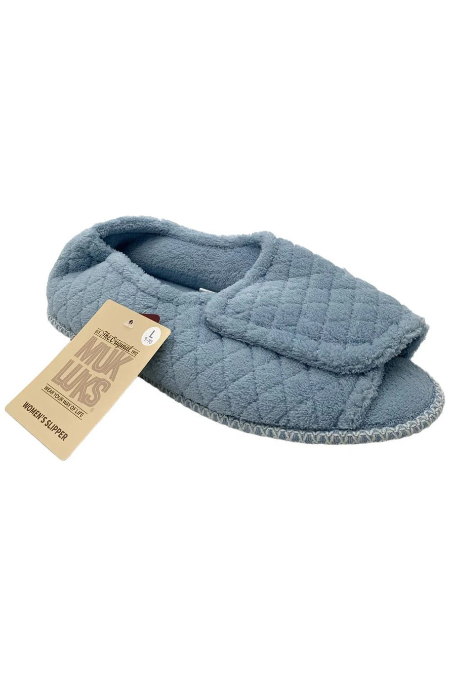 Muk Luks Women's Mary Lou Peep Toe Slippers Fresia Blue - Medium